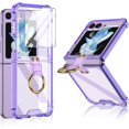 thumbnail image 1 of for Samsung Galaxy Z Flip 5 Case with Ring Stand, 1 Front Screen Protector, Crystal Clear Slim Fit, Soft TPU Bumper Shockproof Protective Phone Case for Women Girls Boys(Clear Purple), 1 of 14