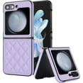 thumbnail image 1 of for Samsung Galaxy Z Flip 5 Case, Samsung Z Flip 5 Case Cute Aesthetic Leather Case for Women Men Diamond-Shaped Pattern Shockproof Protective Bumper Cover, Purple, 1 of 14