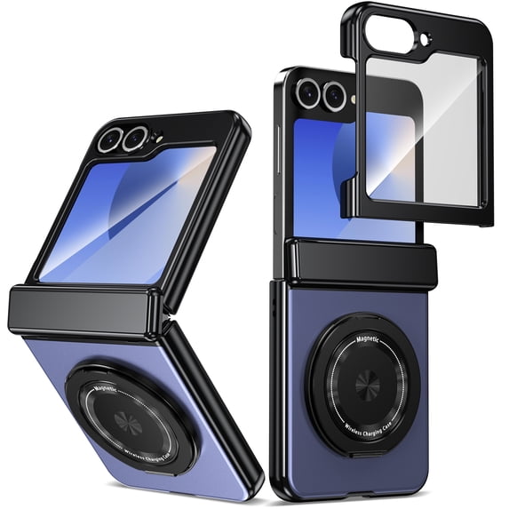 For Samsung Galaxy Z Flip 5 Case with Screen Protector, Ring Holder Kickstand Shockproof Rugged Full Body Protective Anti-Scratch Phone Case for Samsung Galaxy Z Flip 5, Blue