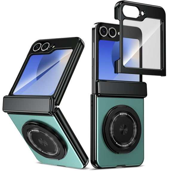 For Samsung Galaxy Z Flip 5 Case with Screen Protector, Ring Holder Kickstand Shockproof Rugged Full Body Protective Anti-Scratch Phone Case for Samsung Galaxy Z Flip 5, Green