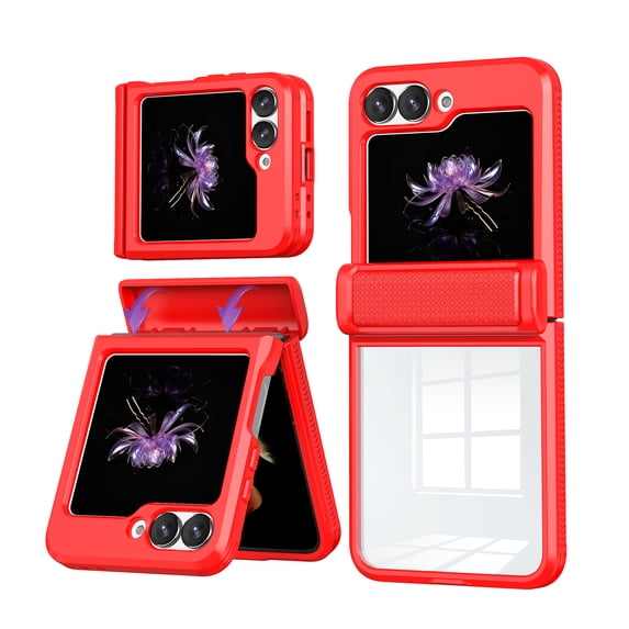 for Samsung Galaxy Z Flip 5 Case, Shockproof Rugged Samsung Galaxy Z Flip 5 Phone Case, Drop Protection Crystal Clear Back Case Clear for Samsung Galaxy Z Flip 5 5G, Red
