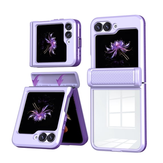 for Samsung Galaxy Z Flip 5 Case, Shockproof Rugged Samsung Galaxy Z Flip 5 Phone Case, Drop Protection Crystal Clear Back Case Clear for Samsung Galaxy Z Flip 5 5G, Purple