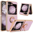 thumbnail image 1 of for Samsung Galaxy Z Flip 5 Case with Stand 360° Rotatable Ring Holder Kickstand [Magnetic Car Mount] Gold Plating for Women Men Shockproof Protective Cover for Samsung Z Flip 5 5G (Purple), 1 of 7