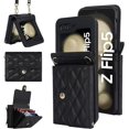 thumbnail image 1 of for Samsung Galaxy Z Flip 5 Case, Wallet Phone Case Cute Leather Case with Card Holder Crossbody Cover for Women Girls Strap Wristlet RFID Blocking Shockproof Protective Cover, Black, 1 of 14