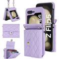 thumbnail image 1 of for Samsung Galaxy Z Flip 5 Case, Wallet Phone Case Cute Leather Case with Card Holder Crossbody Cover for Women Girls Strap Wristlet RFID Blocking Shockproof Protective Cover, Purple, 1 of 7