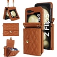 thumbnail image 1 of for Samsung Galaxy Z Flip 5 Case, Wallet Phone Case Cute Leather Case with Card Holder Crossbody Cover for Women Girls Strap Wristlet RFID Blocking Shockproof Protective Cover, Brown, 1 of 14