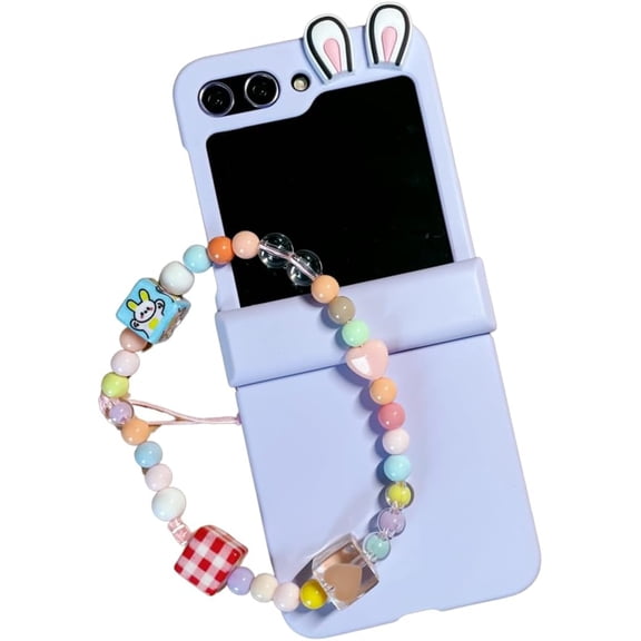 for Samsung Galaxy Z Flip 5 Case, Women Girls Fun Bunny Ears Cute Rabbits Print Style Phone Case with Cute Bunny Braletets for Samsung Galaxy Z Flip 5 Purple