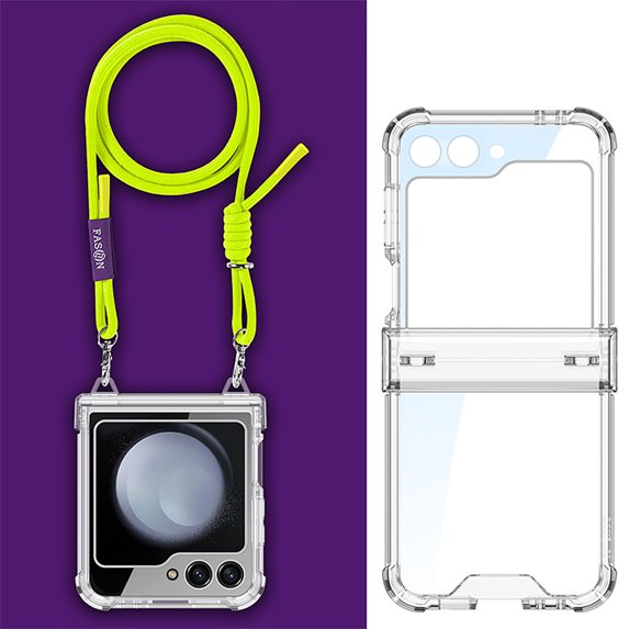 for Samsung Galaxy Z Flip 5 Clear Case with Hinge Protection and Long Rope Shoulder Strap, Military Grade Drop Protection Durable Sturdy Slim Protective Phone Case for Samsung Galaxy Z Flip 5, Green