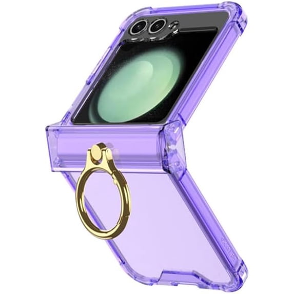 for Samsung Galaxy Z Flip 5 Clear Kickstand Case, Woman Purple Case for Galaxy Z Flip 5 with Hinge Protector and Ring Holder, Girls Protective Shockproof Case for Z Flip 5 (Purple)