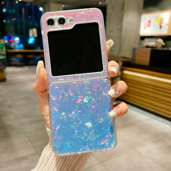 for Samsung Galaxy Z Flip 5 Glitter Bling Case, Cute Pearl Patterned Luxury Bling Sparkle Shiny Women Girls Soft Silicone  Bumper Shockproof Protective Phone Case for Galaxy Z Flip 5 5G, Pink+Blue
