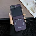 thumbnail image 1 of For Samsung Galaxy Z Flip 5 Magnetic Phone Case,Compatible with Mag-Safe,With Hinge Protector,Hard PC Bumper+PU Leather Fiber Pattern Back,Shockproof Anti-Scratch Phone Case,Purple, 1 of 8