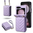 thumbnail image 1 of for Samsung Galaxy Z Flip 5 PU Leather Case, Luxury Shoulder Strap & Wristlet 3 Card Slots Magnetic Snap Shockproof Protective Elegant Phone Case Cover for Samsung Galaxy Z Flip 5, Purple, 1 of 8