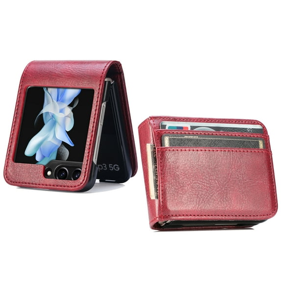 for Samsung Galaxy Z Flip 5 Wallet Case with Card Holder, Premium PU Leather Business Case with Hinge Protection Slim Shockproof Women Men Protective Phone Cover for Galaxy Z Flip 5 5G,Red