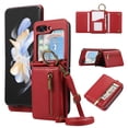 thumbnail image 1 of for Samsung Galaxy Z Flip 5 Wallet Case with Card Holders for Women Girls, Crossbody Strap Zipper PU Leather Case with Finger Ring Protective Kickstand Designed for Samsung Galaxy Z Flip 5, Red, 1 of 10