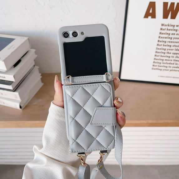 for Samsung Galaxy Z Flip 5 Wallet Case, Elegant PU Leather Case with Card Holder & Hand Strap & Detachable Crossbody Strap for Women Girls for Samsung Galaxy Z Flip 5 5G 6.7 inch, Gray