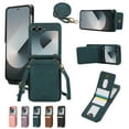 thumbnail image 1 of for Samsung Galaxy Z Flip 5 Wallet Case with Shoulder Lanyard Strap, Crossbody Phone Case with Card Holder Slots for Women Girls, Luxury PU Leather Flip Stand Purse Cover Shockproof Case, Green, 1 of 9