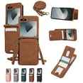 thumbnail image 1 of for Samsung Galaxy Z Flip 5 Wallet Case with Shoulder Lanyard Strap, Crossbody Phone Case with Card Holder Slots for Women Girls, Luxury PU Leather Flip Stand Purse Cover Shockproof Case, Brown, 1 of 9