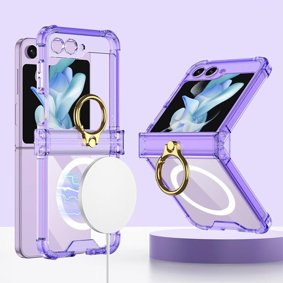 for Samsung Galaxy Z Flip 5 Woman Magnetic Case Ring Kickstand(Compatible with Magsafe), Clear Magnet Case for Galaxy Z Flip 5 Hinge Protector, Shockproof Stand Case for Z Flip 5