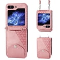 thumbnail image 1 of for Samsung Galaxy Z Flip 6 5G Flip Cover, Luxury PU Leather Shockproof Folding Kickstand Card Holder Pocket Wallet Crossbody Strap Handbag Phone Case for Samsung Galaxy Z Flip 6, Rosegold, 1 of 8