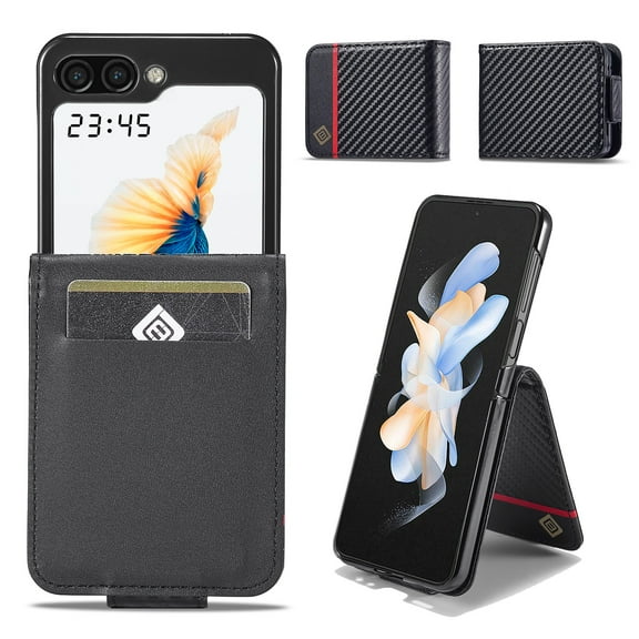 for Samsung Galaxy Z Flip 6 Carbon Fiber Texture Wallet Case, Kickstand Magnetic Closure Full Body Protection Shockproof with 1 Card Slot Phone Cover for Samsung Galaxy Z Flip 6, Horizontal Line