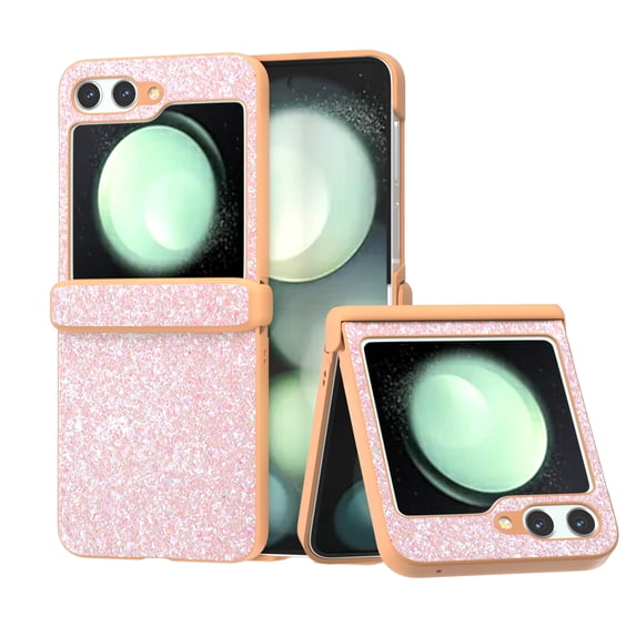 for Samsung Galaxy Z Flip 6 Case Bling Glitter for Girls Women Cute Shiny Sparkle Sequin, Anti-Fingerprint,Four-Corner Shockproof Cover Protective Phone Case for Samsung Z Flip 6,Peach