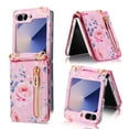 thumbnail image 1 of for Samsung Galaxy Z Flip 6 Case with Card Holder, for Galaxy Z Flip 6 Rose Flower Pattern PU Leather Zipper Wallet Case with Flip Kickstand Shockproof Protective Phone Cover for Women Men, Pink, 1 of 12