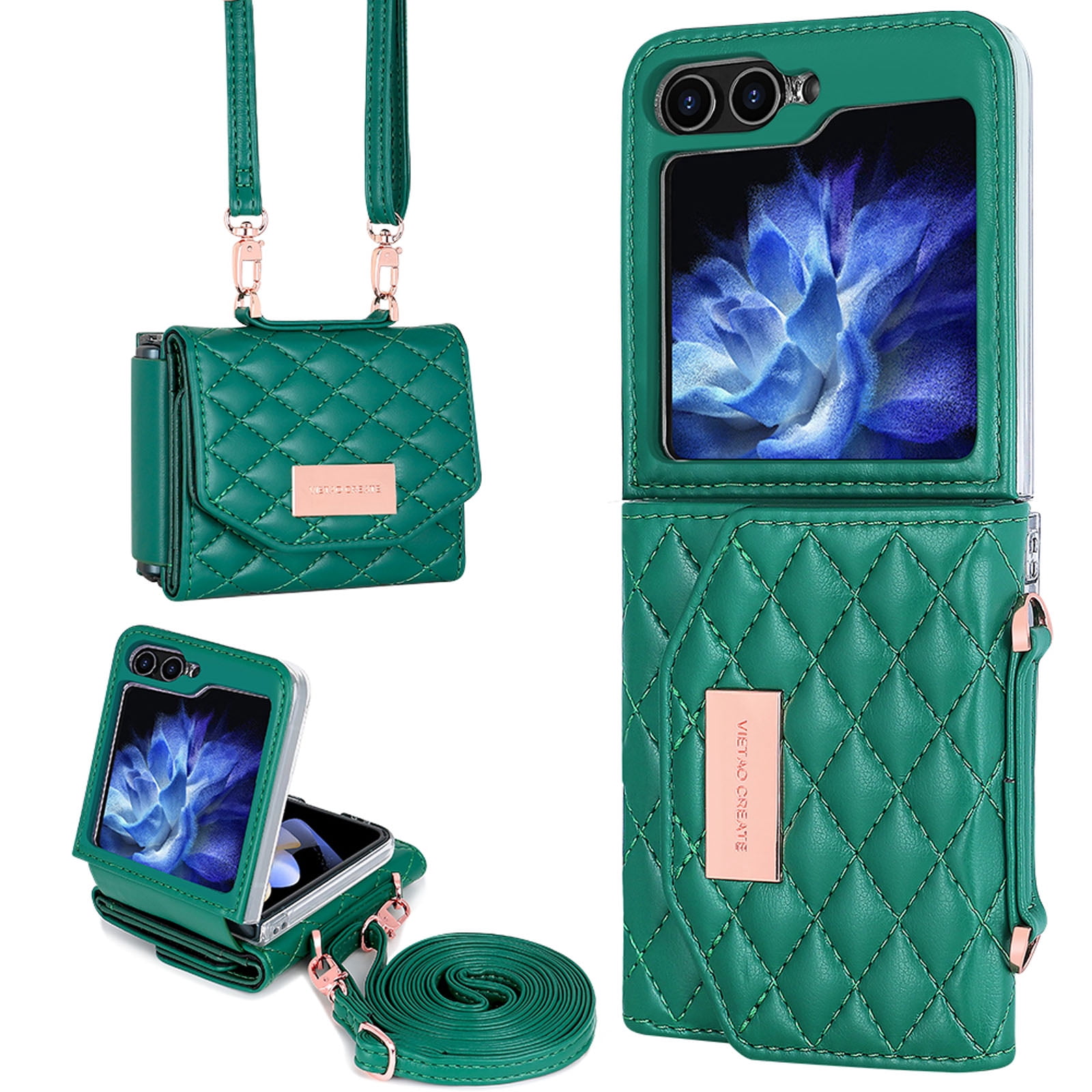 for Samsung Galaxy Z Flip 6 Case with Card Slots, [Crossbody Strap] [RFID Blocking] Women Girls PU Leather Wallet Case Lanyard Crossbody Bag Phone Case for Samsung Galaxy Z Flip 6,Green