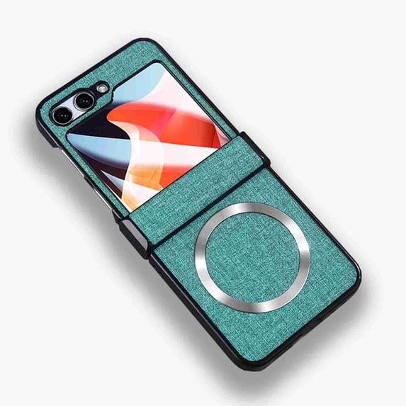 for Samsung Galaxy Z Flip 6 Case, Fabric Back + PC Frame, Luxury Magsafe Shockproof Thin Fit Phone Case Cover with Hinge Protection for Samsung Galaxy Z Flip 6 with Small Screen Protector, Green