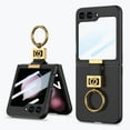thumbnail image 1 of for Samsung Galaxy Z Flip 6 Case with Finger Ring, Soft PU Leather + Hard PC Shell Durable Anti-Scratch Shockproof Protective Kickstand Slim Phone Case Cover with Screen Protector, Black, 1 of 8
