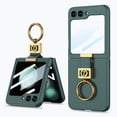 thumbnail image 1 of for Samsung Galaxy Z Flip 6 Case with Finger Ring, Soft PU Leather + Hard PC Shell Durable Anti-Scratch Shockproof Protective Kickstand Slim Phone Case Cover with Screen Protector, Darkgreen, 1 of 8