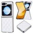 thumbnail image 1 of for Samsung Galaxy Z Flip 6 Case Glitter with Plating Bumper Frame, Bling PU Leather + Hard PC Anti-Scratch Shockproof Lightweight Slim Case for Samsung Galaxy Z Flip 6 Phone Case, White, 1 of 10