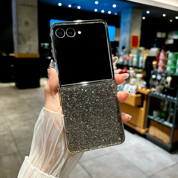 for Samsung Galaxy Z Flip 6 Case Glitter Sparkly Plating Frame, Lightweight Shockproof Anti-Scratch Protective Cover for Women Girls, Slim Fit Bling Back Case, for Samsung Galaxy Z Flip 6, Black
