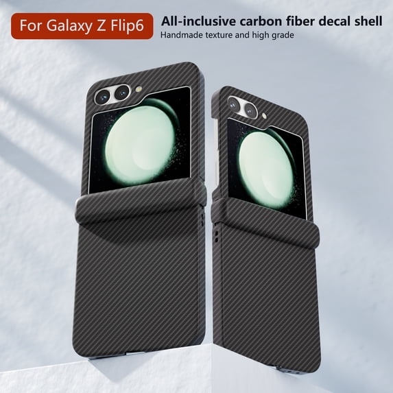 for Samsung Galaxy Z Flip 6 Case with Hinge Protection, Carbon Fiber Texture Slim Shockproof Durable Anti-Scratch Hard PC Protective Phone Cover Case for Samsung Galaxy Z Flip 6, Black