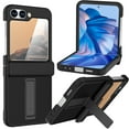 thumbnail image 1 of for Samsung Galaxy Z Flip 6 Case with Hinge Protection & Stand Holder & Tempered Glass Screen Protector, Slim Fit Dual Layer Hard PC Rubber Bumper Shockproof Protective Cover, Black, 1 of 7