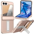 thumbnail image 1 of for Samsung Galaxy Z Flip 6 Case with Hinge Protection & Stand Holder & Tempered Glass Screen Protector, Slim Fit Dual Layer Hard PC Rubber Bumper Shockproof Protective Cover, Rosegold, 1 of 7