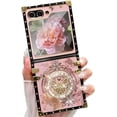 thumbnail image 1 of for Samsung Galaxy Z Flip 6 Case with Ring Kickstand, Glitter Floral Sparkly Bling Diamond Butterfly Plated Shockproof Protective Elegant Cute Woman Girly Soft TPU Cover for Z flip 6, Pink, 1 of 12