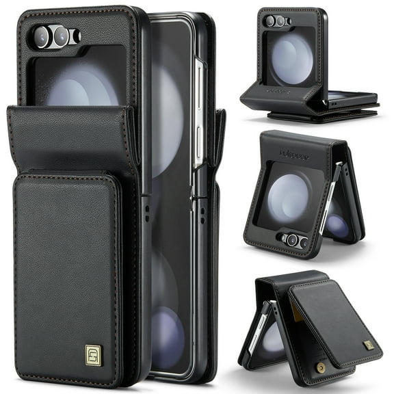 for Samsung Galaxy Z Flip 6 Case Wallet, Magnetic Closure 360 Shockproof Protection Drop Absorption Heavy Duty PU Leather Phone Cover with Card Holder Kickstand for Samsung Galaxy Z Flip 6, Black