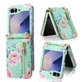 thumbnail image 1 of for Samsung Galaxy Z Flip 6 Credit Card Holder Wallet Case with Flip Kickstand, Rose Pattern Purse Floral Cover Shockproof Anti-Drop Protective Case for Samsung Galaxy Z Flip 6 Women Girls, Green, 1 of 12