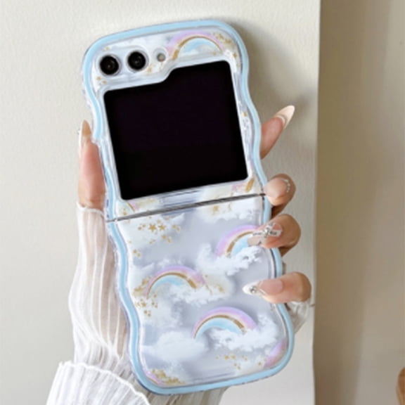 Samsung Galaxy Z Flip 6 Cute Case with Lovely Beads Strap, Wave Frame Phone Cover for Girls