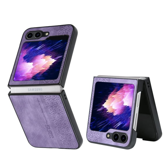 for Samsung Galaxy Z Flip 6 Embossed PU Leather TPU Case, Ultra Slim Classic Drop Protective Lightweight Phone Cover for Samsung Galaxy Z Flip 6, Purple