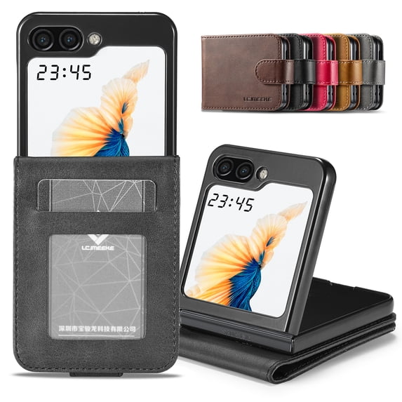 for Samsung Galaxy Z Flip 6 Flip Wallet Case, Classic Card Slot Strong Magnetic Premium PU Leather Drop Protective Shockproof Phone Case for Samsung Galaxy Z Flip 6 5G, Black