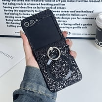 for Samsung Galaxy Z Flip 6 Glitter Ring Kickstand Case, Cute Luxury Bling Sparkly with Magsafe Soft TPU Bumper Women Girls Protective Wireless Charging Case for Samsung Galaxy Z Flip 6 5G, Black