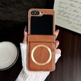 thumbnail image 1 of For Samsung Galaxy Z Flip 6 Phone Case,Compatible with Mag-Safe,With Hinge Protection,Electroplated Frame Design,PU Leather Shockproof Non-Slip Anti-Scratch Rugged Phone Case,Brown, 1 of 11