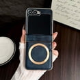 thumbnail image 1 of For Samsung Galaxy Z Flip 6 Phone Case,Compatible with Mag-Safe,With Hinge Protection,Electroplated Frame Design,PU Leather Shockproof Non-Slip Anti-Scratch Rugged Phone Case,Blue, 1 of 11
