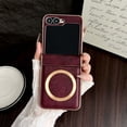 thumbnail image 1 of For Samsung Galaxy Z Flip 6 Phone Case,Compatible with Mag-Safe,With Hinge Protection,Electroplated Frame Design,PU Leather Shockproof Non-Slip Anti-Scratch Rugged Phone Case,Winered, 1 of 11