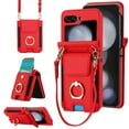 thumbnail image 1 of for Samsung Galaxy Z Flip 6 Wallet Case Crossbody, PU Leather Zipper Handbag Purse Flip Cover, Back Card Slots, Adjustable Shoulder Strap, Finger Ring Stand for Samsung Galaxy Z Flip 6, Red, 1 of 8