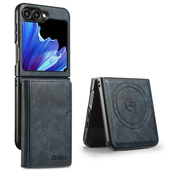 for Samsung Galaxy Z Flip 6 Wallet Case, Protective Magnetic Phone Cover Compatible with Mag-Safe & Support Car Mount, Luxury PU Leather Purse Case with Card Slots for Samsung Galaxy Z Flip 6, Blue