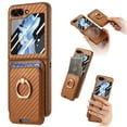 thumbnail image 1 of for Samsung Galaxy Z Flip 6 Wallet Case with Ring Holder and Detachable Credit Card Slots, Carbon Fiber Texture Magnetic Kickstand Shockproof Protective Cover for Samsung Galaxy Z Flip 6, Brown, 1 of 11