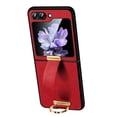 thumbnail image 1 of For Samsung Galaxy Z Flip 6 Wallet Case with Wristband Strap Kickstand Case fits Samsung Galaxy Z Flip 6 Ring Finger Holder Grip Premium Classic PU Leather Shockproof Cover for Women & Men,Red, 1 of 1