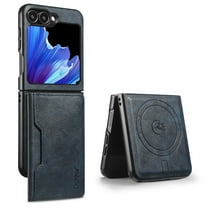For Samsung Galaxy Z Flip 6 Wallet Phone Case,2-in-1 Magnetic Detachable Card Holder,Compatible with Mag-Safe,With Card Slots,Kickstand,PU Leather Anti-Drop Shockproof Phone Case,Blue